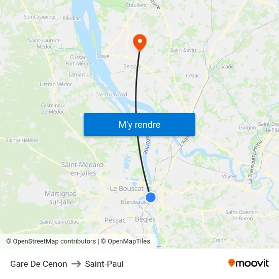 Gare De Cenon to Saint-Paul map