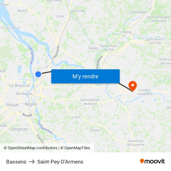 Bassens to Saint-Pey-D'Armens map