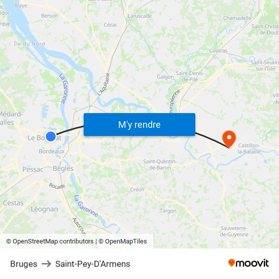 Bruges to Saint-Pey-D'Armens map