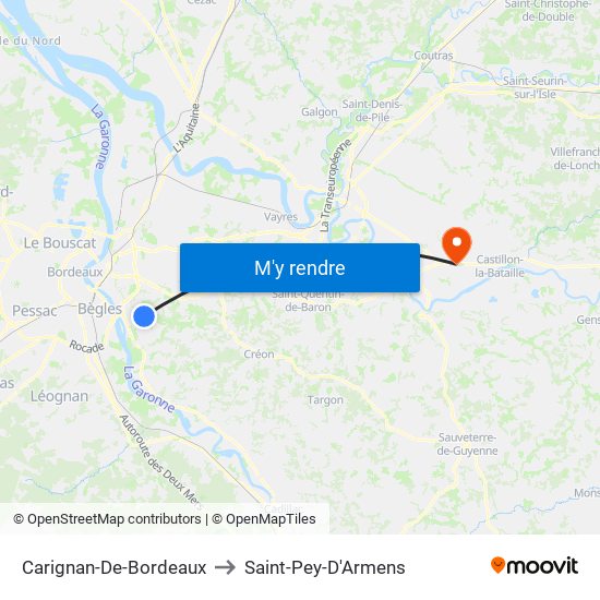 Carignan-De-Bordeaux to Saint-Pey-D'Armens map