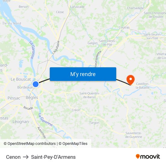 Cenon to Saint-Pey-D'Armens map