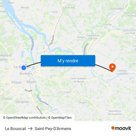 Le Bouscat to Saint-Pey-D'Armens map