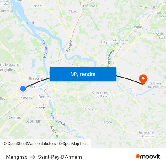 Merignac to Saint-Pey-D'Armens map