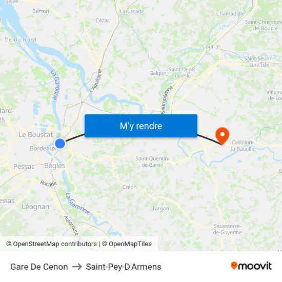 Gare De Cenon to Saint-Pey-D'Armens map
