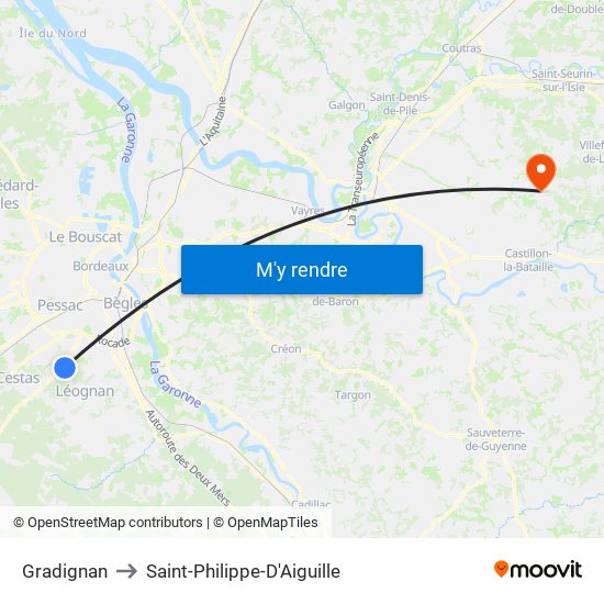 Gradignan to Saint-Philippe-D'Aiguille map