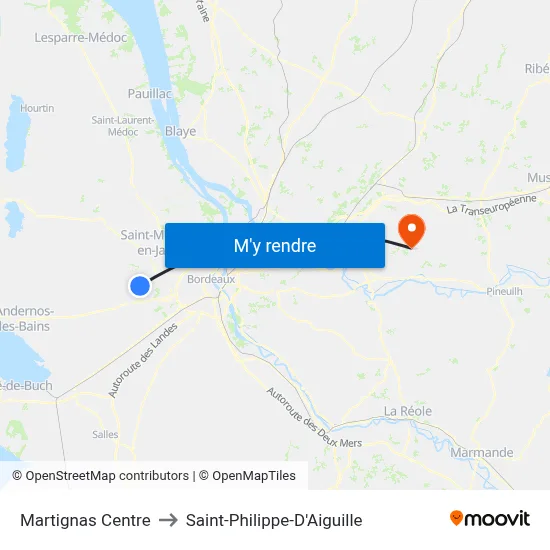 Martignas Centre to Saint-Philippe-D'Aiguille map