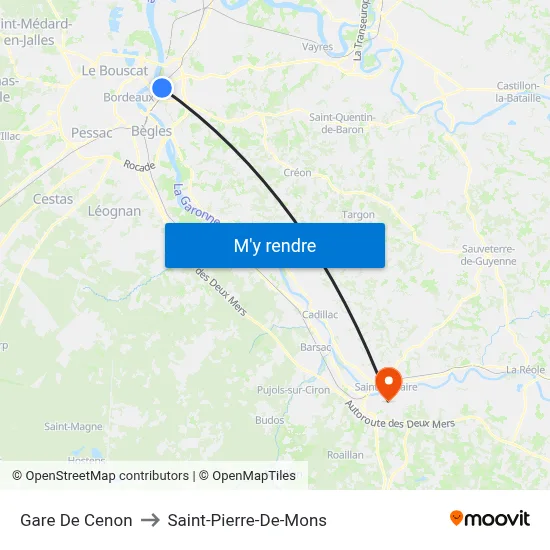 Gare De Cenon to Saint-Pierre-De-Mons map