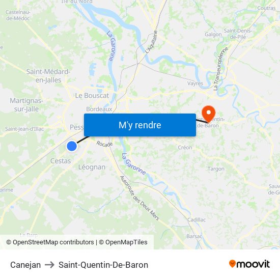 Canejan to Saint-Quentin-De-Baron map