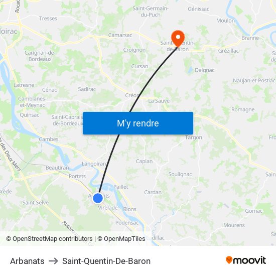 Arbanats to Saint-Quentin-De-Baron map