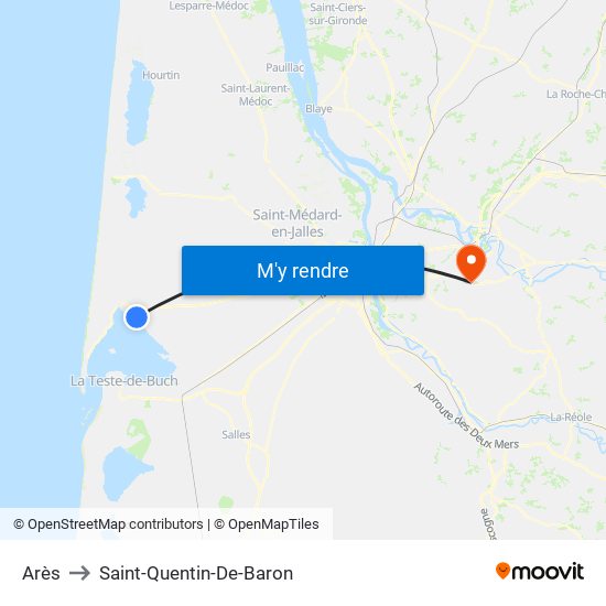 Arès to Saint-Quentin-De-Baron map