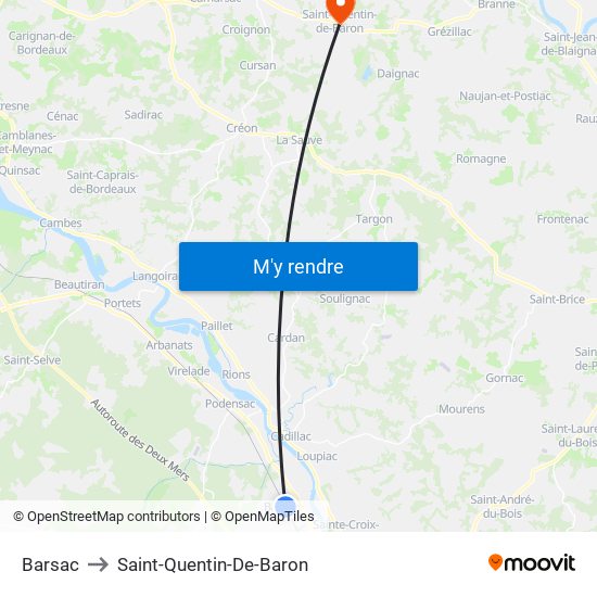 Barsac to Saint-Quentin-De-Baron map