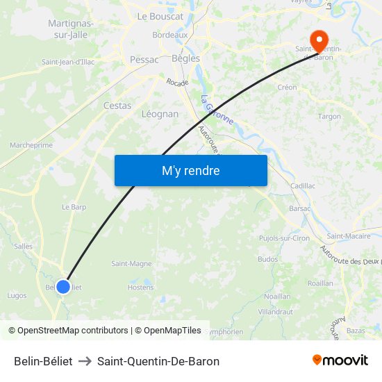 Belin-Béliet to Saint-Quentin-De-Baron map