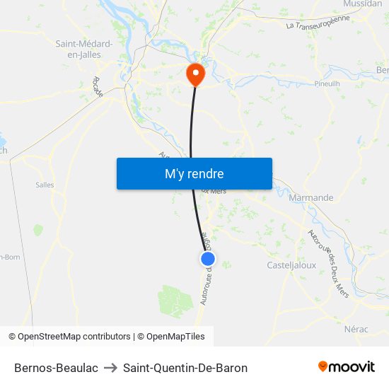 Bernos-Beaulac to Saint-Quentin-De-Baron map