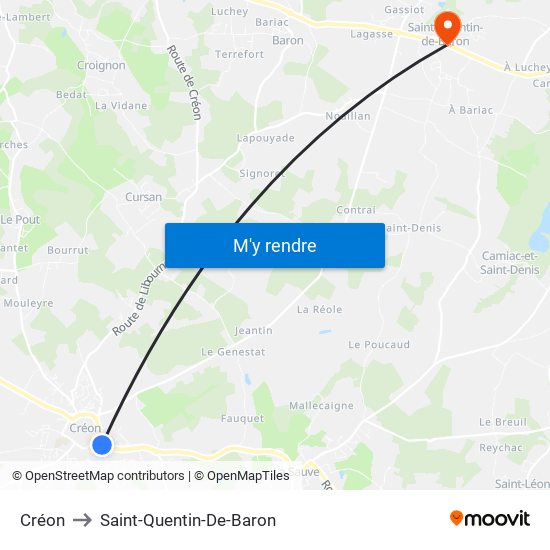 Créon to Saint-Quentin-De-Baron map