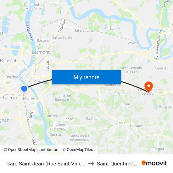 Gare Saint-Jean (Rue Saint-Vincent De Paul) to Saint-Quentin-De-Baron map