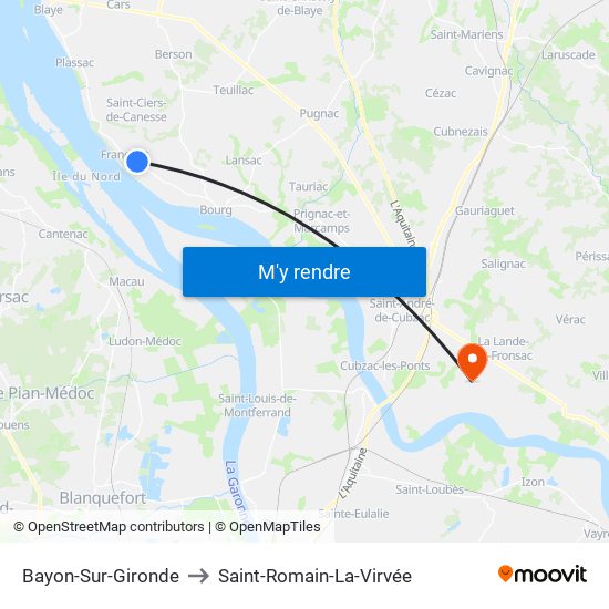 Bayon-Sur-Gironde to Saint-Romain-La-Virvée map