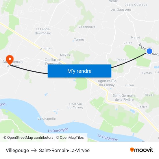 Villegouge to Saint-Romain-La-Virvée map