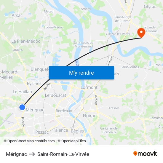 Mérignac to Saint-Romain-La-Virvée map