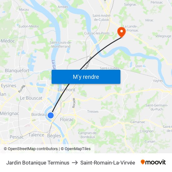 Jardin Botanique Terminus to Saint-Romain-La-Virvée map