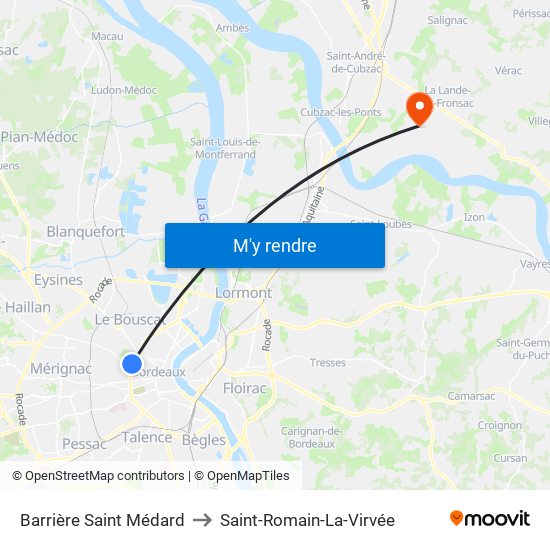 Barrière Saint Médard to Saint-Romain-La-Virvée map