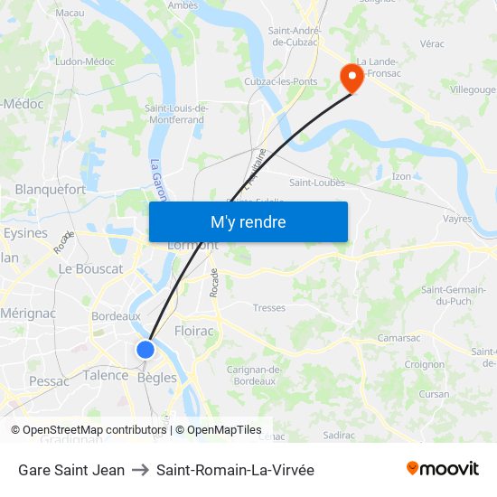 Gare Saint Jean to Saint-Romain-La-Virvée map