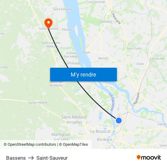 Bassens to Saint-Sauveur map