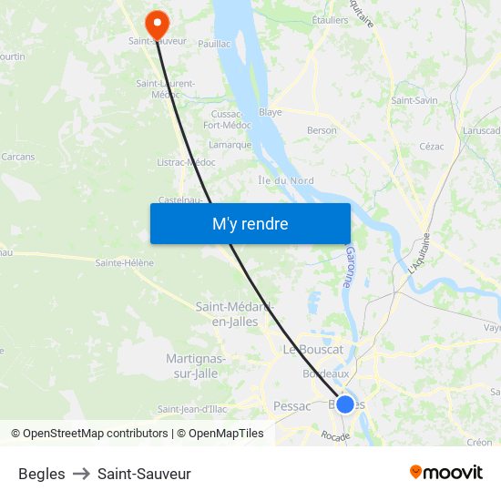 Begles to Saint-Sauveur map