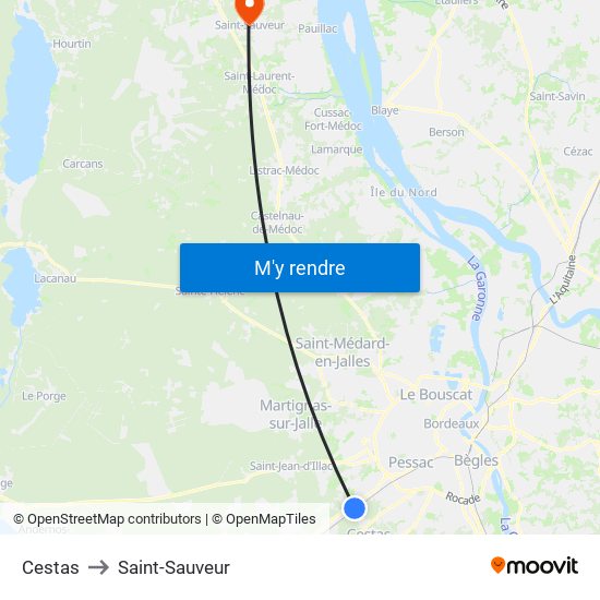 Cestas to Saint-Sauveur map