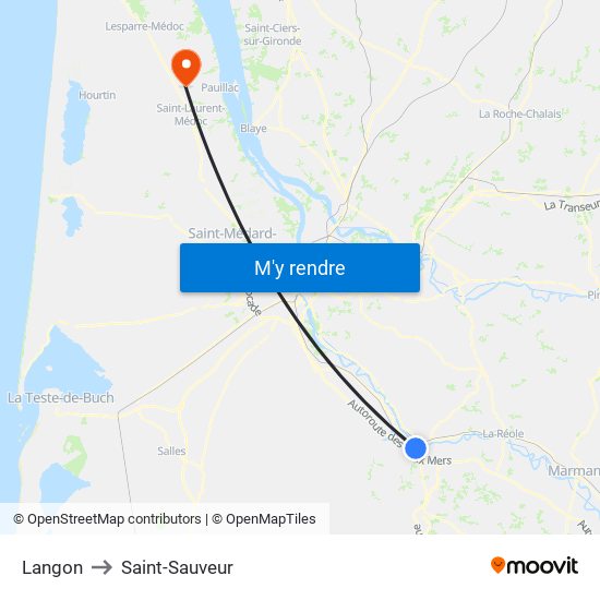 Langon to Saint-Sauveur map