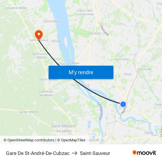 Gare De St-André-De-Cubzac to Saint-Sauveur map