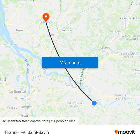 Branne to Saint-Savin map