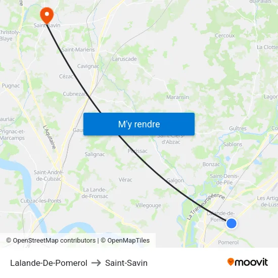Lalande-De-Pomerol to Saint-Savin map