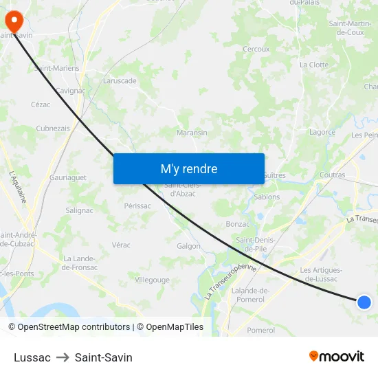 Lussac to Saint-Savin map