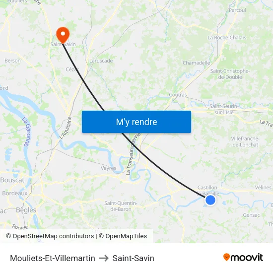 Mouliets-Et-Villemartin to Saint-Savin map