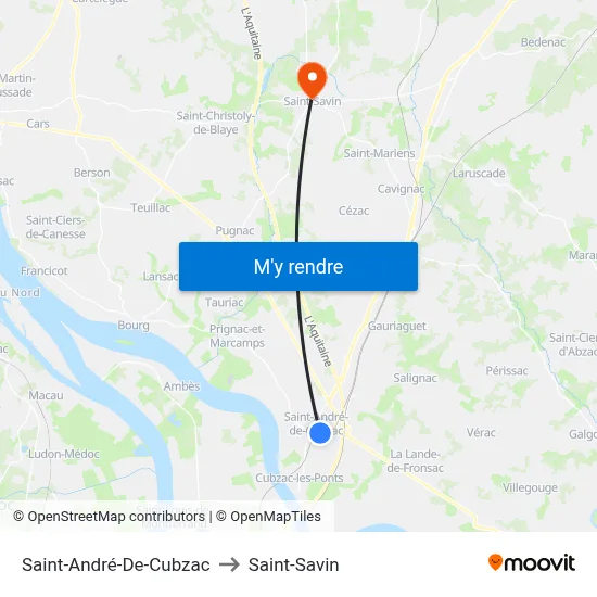 Saint-André-De-Cubzac to Saint-Savin map