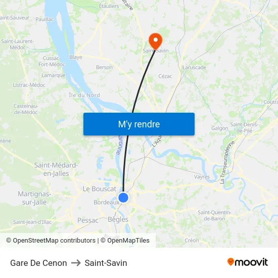 Gare De Cenon to Saint-Savin map