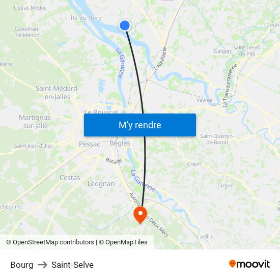 Bourg to Saint-Selve map