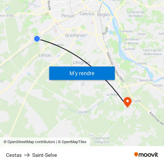 Cestas to Saint-Selve map