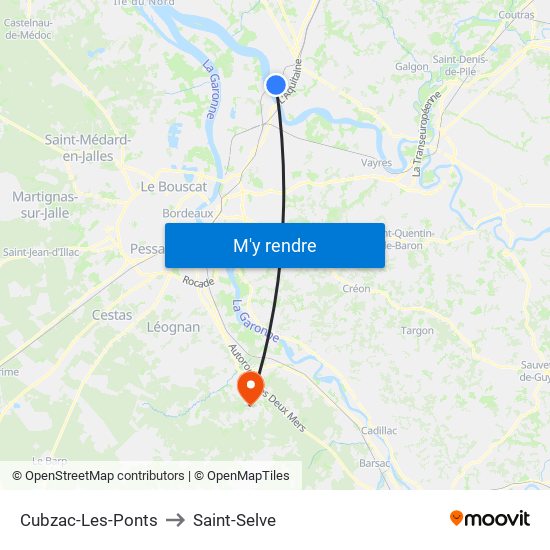 Cubzac-Les-Ponts to Saint-Selve map