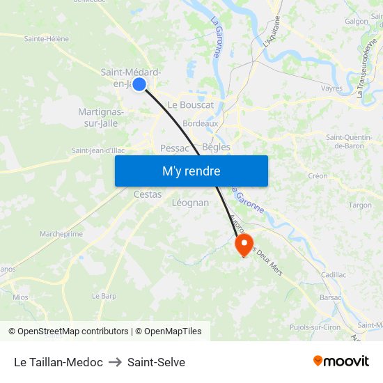 Le Taillan-Medoc to Saint-Selve map