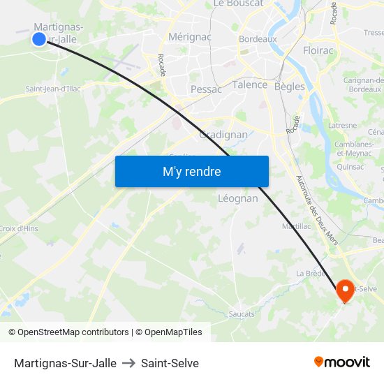 Martignas-Sur-Jalle to Saint-Selve map