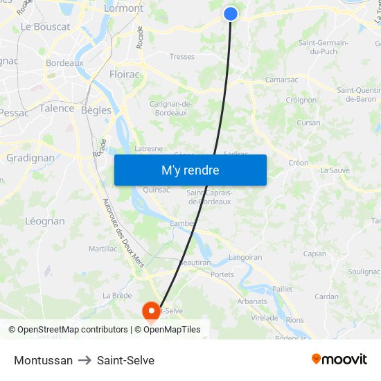 Montussan to Saint-Selve map