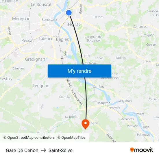 Gare De Cenon to Saint-Selve map