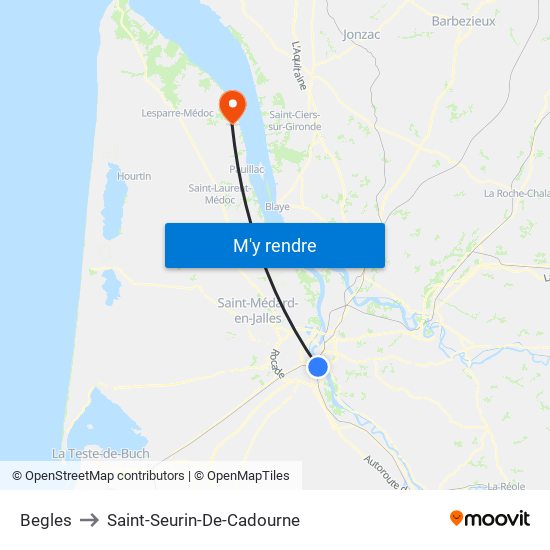 Begles to Saint-Seurin-De-Cadourne map