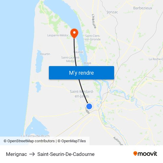 Merignac to Saint-Seurin-De-Cadourne map