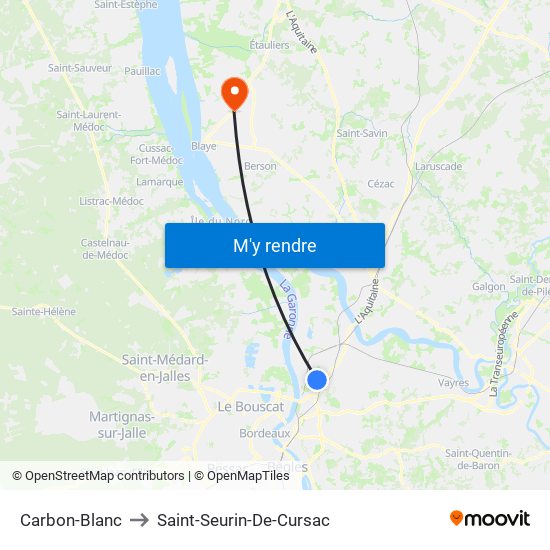Carbon-Blanc to Saint-Seurin-De-Cursac map