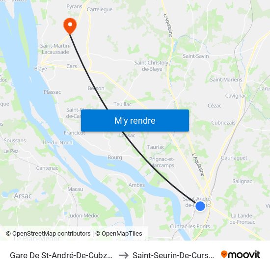 Gare De St-André-De-Cubzac to Saint-Seurin-De-Cursac map