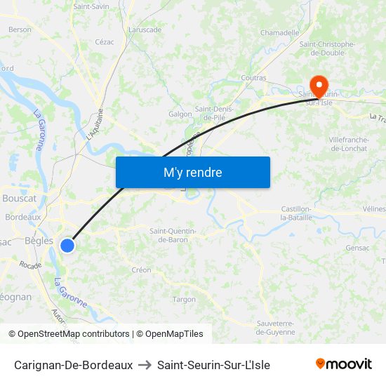 Carignan-De-Bordeaux to Saint-Seurin-Sur-L'Isle map