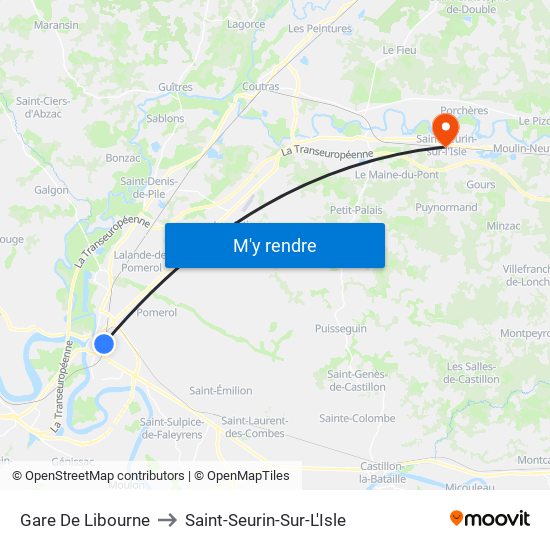 Gare De Libourne to Saint-Seurin-Sur-L'Isle map