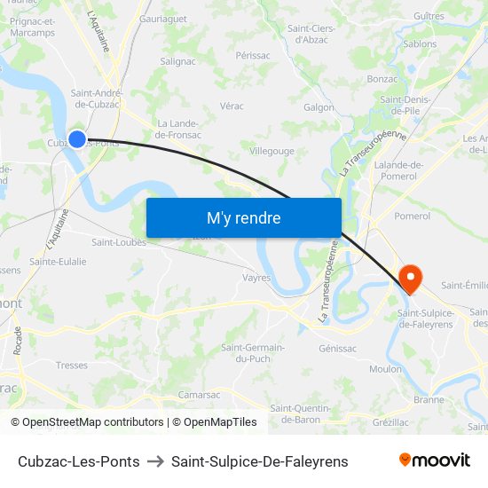 Cubzac-Les-Ponts to Saint-Sulpice-De-Faleyrens map